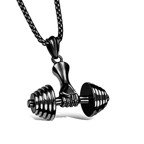 BJH Hantel Herren Halskette mit Anhänger für Schmuck Geschenk (Schwarz) von BJH