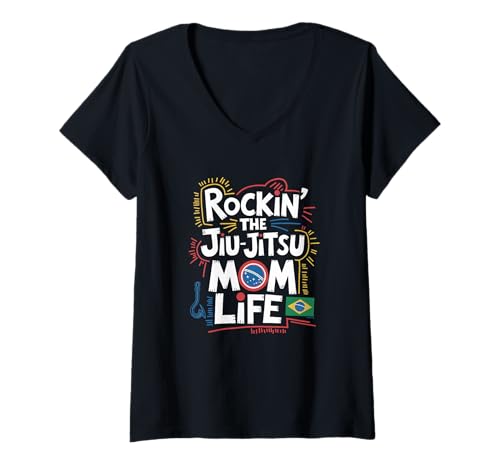 Damen Mat Mama Roll Life Vibes T-Shirt mit V-Ausschnitt Damen Mat Mama Roll Life Vibes T-Shirt mit V-Ausschnitt von BJJ Mama Mattenkraft