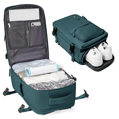 BJLFS Airbag Rucksack Vakuum mit Pumpe Rucksack Ryanair 40x20x25 Expandable Handgepäck Tragbare Kompressions-Vakuumbeutel Wasserdichter Reiserucksack Laptop-Businesstasche Pfauenblau von BJLFS