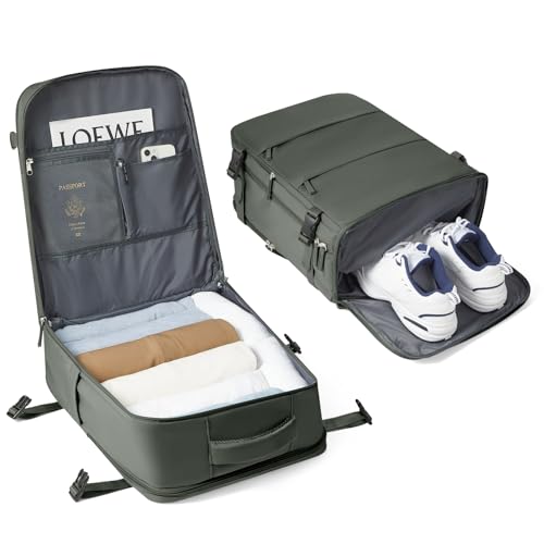 BJLFS Easyjet Handgepäck 45x36x20 Groß Reiserucksack Handgepäck Flugzeug mit Schuhfach Leichtgewicht Handgepäck Tasche mit Laptopfach für 15.6 Zoll Laptop für Herren Damen,Grün L von BJLFS