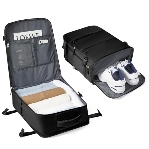 BJLFS Easyjet Handgepäck 45x36x20 Groß Reiserucksack Handgepäck Flugzeug mit Schuhfach Leichtgewicht Handgepäck Tasche mit Laptopfach für 15.6 Zoll Laptop für Herren Damen,Schwarz L von BJLFS