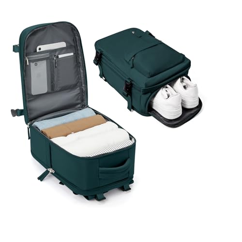 BJLFS Handgepäck Rucksack 40x20x25 für Ryanair 20L Klein Reiserucksack Handgepäck Flugzeug 40x20x25 mit Schuhfach Wasserdicht Laptop Rucksack 14 Zoll für Herren Damen,Pfauenblau von BJLFS