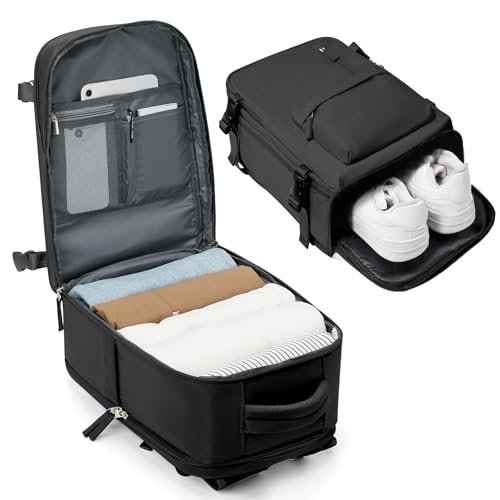 BJLFS Handgepäck Rucksack 40x20x25 für Ryanair 20L Klein Reiserucksack Handgepäck Flugzeug 40x20x25 mit Schuhfach Wasserdicht Laptop Rucksack 14 Zoll für Herren Damen,Schwarz von BJLFS