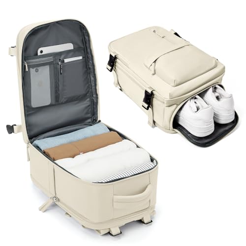 BJLFS Handgepäck Rucksack 40x20x25 für Ryanair 20L Klein Reiserucksack Handgepäck Flugzeug 40x20x25 mit Schuhfach Wasserdicht Laptop Rucksack 14 Zoll für Herren Damen,Beige von BJLFS