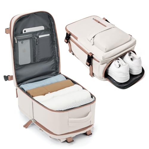 BJLFS Handgepäck Rucksack 40x20x25 für Ryanair 20L Klein Reiserucksack Handgepäck Flugzeug 40x20x25 mit Schuhfach Wasserdicht Laptop Rucksack 14 Zoll für Herren Damen,Beigebraun von BJLFS