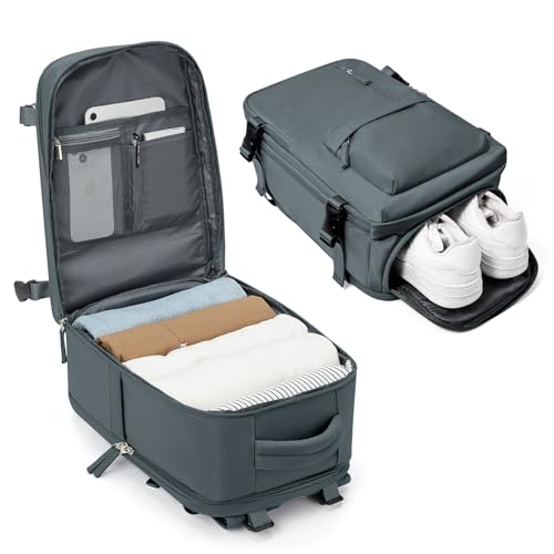 BJLFS Handgepäck Rucksack 40x20x25 für Ryanair 20L Klein Reiserucksack Handgepäck Flugzeug 40x20x25 mit Schuhfach Wasserdicht Laptop Rucksack 14 Zoll für Herren Damen,Grau Blau von BJLFS