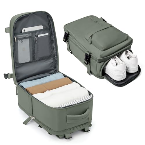 BJLFS Handgepäck Rucksack 40x20x25 für Ryanair 20L Klein Reiserucksack Handgepäck Flugzeug 40x20x25 mit Schuhfach Wasserdicht Laptop Rucksack 14 Zoll für Herren Damen,Grün von BJLFS