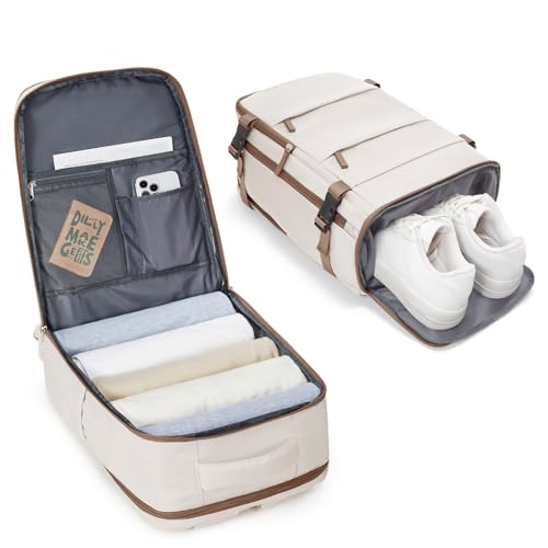 BJLFS Rucksack Handgepäck Flugzeug Ryanair Handgepäck Reiserucksack Damen Groß Laptop Rucksack Herren 14 zoll business wasserabweisend mit Laptopfach Tasche Carry on Luggage,Beige Braun leicht von BJLFS