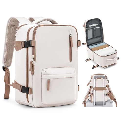BJLFS Ryanair Handgepäck 40x30x20 Rucksack Reiserucksack Handgepäck Flugzeug 40x20x25 Eurowings Schulrucksack Teenager Wasserdicht Laptop Backpack 14 Zoll für Herren Damen,Beige Braun von BJLFS