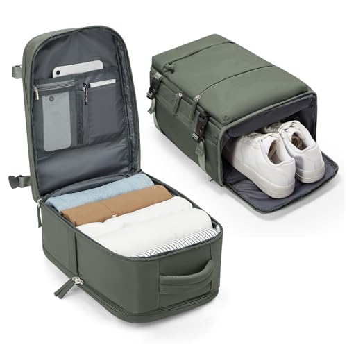 BJLFS Ryanair Handgepäck 40x20x25 Klein Reiserucksack Handgepäck Flugzeug Unter Sitz Handgepäck Tasche mit Schuhfach Handgepäck Tasche Damen Wasserdicht Rucksack für 14-Zoll-Laptop,Grün von BJLFS