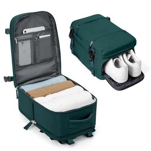 BJLFS Ryanair Handgepäck 40x20x25 Klein Reiserucksack Handgepäck Flugzeug Unter Sitz Handgepäck Tasche mit Schuhfach Handgepäck Tasche Damen Wasserdicht Rucksack für 14-Zoll-Laptop,Pfauenblau von BJLFS