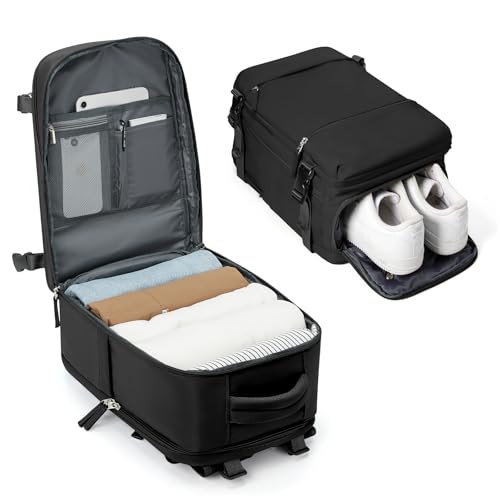 BJLFS Ryanair Handgepäck 40x20x25 Klein Reiserucksack Handgepäck Flugzeug Unter Sitz Handgepäck Tasche mit Schuhfach Handgepäck Tasche Damen Wasserdicht Rucksack für 14-Zoll-Laptop,Schwarz von BJLFS