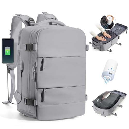 BJLFS Vakuum Rucksack Handgepäck mit Vakuumsystem Ryanair Handgepäck Reiserucksack Airbag Rucksack mit Vakuumpumpe Damen 14 zoll mit Laptopfach Carry on Luggage von BJLFS