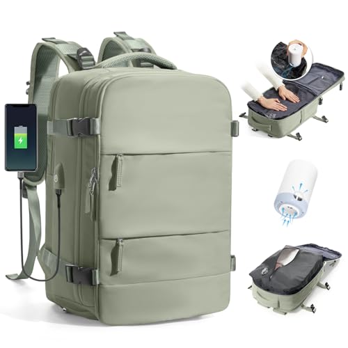 BJLFS Vakuum Rucksack Handgepäck mit Vakuumsystem Ryanair Handgepäck Reiserucksack Airbag Rucksack mit Vakuumpumpe Damen 14 zoll mit Laptopfach Carry on Luggage von BJLFS