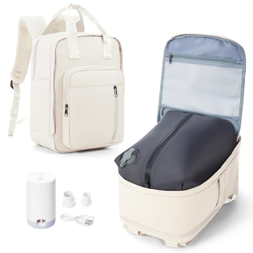 BJLFS Vakuum Rucksack Handgepäck mit Vakuumsystem Ryanair Handgepäck Reiserucksack Airbag Rucksack mit Vakuumpumpe Damen 14 zoll mit Laptopfach Carry on Luggage von BJLFS