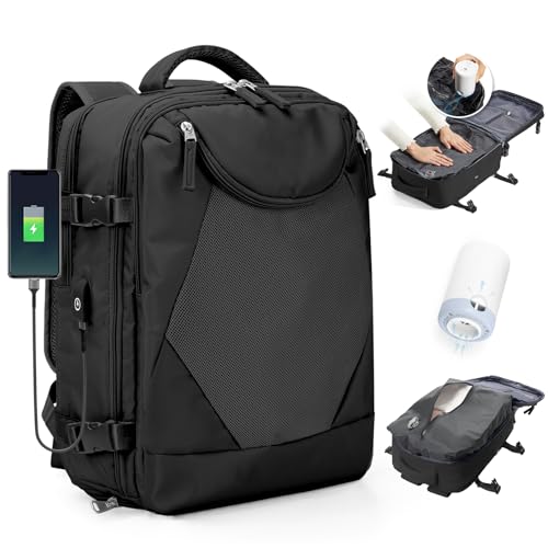 BJLFS Vakuum Rucksack Handgepäck mit Vakuumsystem Ryanair Handgepäck Reiserucksack Airbag Rucksack mit Vakuumpumpe Damen 14 zoll mit Laptopfach Carry on Luggage von BJLFS
