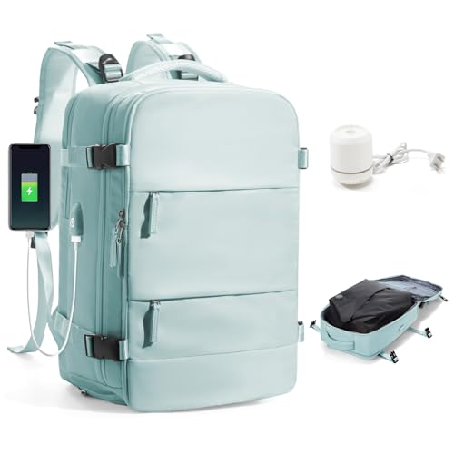 BJLFS Vakuum Rucksack Handgepäck mit Vakuumsystem Ryanair Handgepäck Reiserucksack Airbag Rucksack mit Vakuumpumpe Damen 14 zoll mit Laptopfach Carry on Luggage von BJLFS