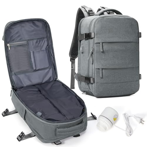BJLFS Vakuum Rucksack Handgepäck mit Vakuumsystem Ryanair Handgepäck Reiserucksack Airbag Rucksack mit Vakuumpumpe Damen 14 zoll mit Laptopfach Carry on Luggage von BJLFS