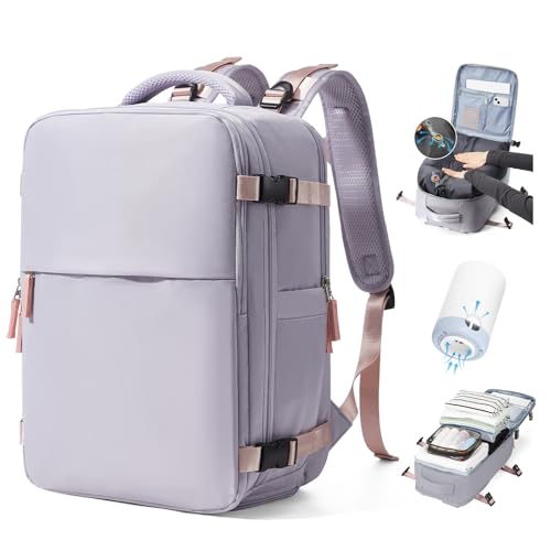 BJLFS Vakuum Rucksack Handgepäck mit Vakuumsystem Ryanair Handgepäck Reiserucksack Airbag Rucksack mit Vakuumpumpe Damen 14 zoll mit Laptopfach Carry on Luggage von BJLFS