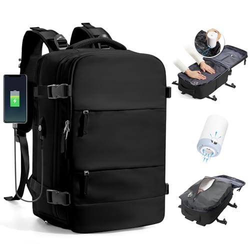 BJLFS Vakuum Rucksack Handgepäck mit Vakuumsystem Ryanair Handgepäck Reiserucksack Airbag Rucksack mit Vakuumpumpe Damen 14 zoll mit Laptopfach Carry on Luggage von BJLFS