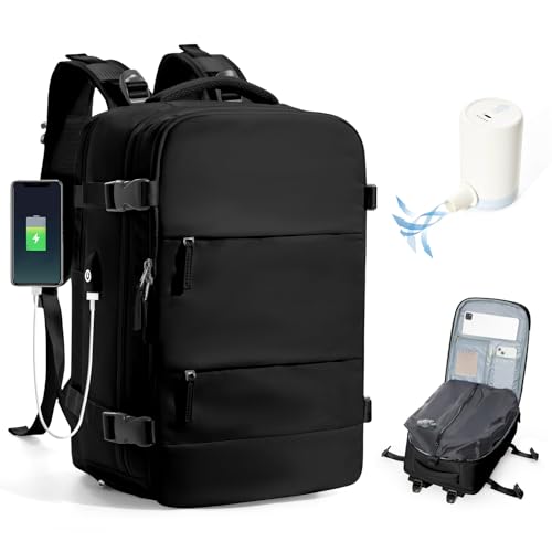 BJLFS Vakuum Rucksack Handgepäck mit Vakuumsystem Ryanair Handgepäck Reiserucksack Airbag Rucksack mit Vakuumpumpe Damen 14 zoll mit Laptopfach Carry on Luggage von BJLFS