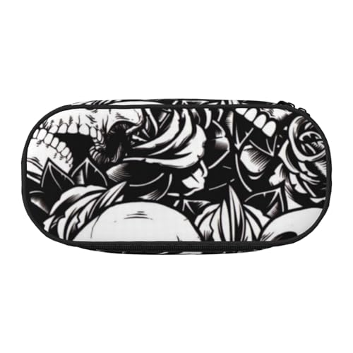 Federmäppchen für Kinder, lustiges Federmäppchen für Mädchen, großes Federmäppchen mit Reißverschluss, tragbares Federmäppchen für Schule, Lehrer, Schreibwaren, Schwarz und Weiß, Schwarzer Totenkopf Federmäppchen für Kinder, lustiges Federmäppchen für Mädchen, großes Federmäppchen mit Reißverschluss, tragbares Federmäppchen für Schule, Lehrer, Schreibwaren, Schwarz und Weiß, Schwarzer Totenkopf von BJNGHKLN