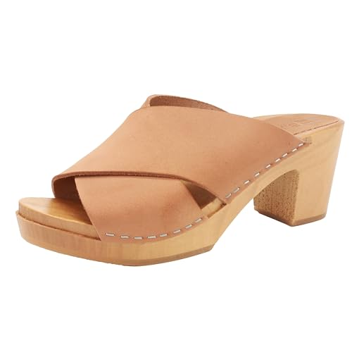 Bjork Damen Halbabsatz Holz Leder Clog Sandalen, Rikke - Cognac Nubuk, 37 EU von BJORK Swedish Comfort