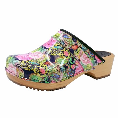 Bjork Maja Wood Open Back Leder Clogs, Colibri, 9-9.5 von BJORK Swedish Comfort
