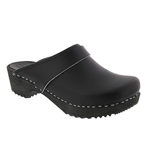 Bjork Mala Wood Clogs aus Leder, offener Rücken, Schwarz, Schwarz (schwarz), 42.5 EU von BJORK Swedish Comfort