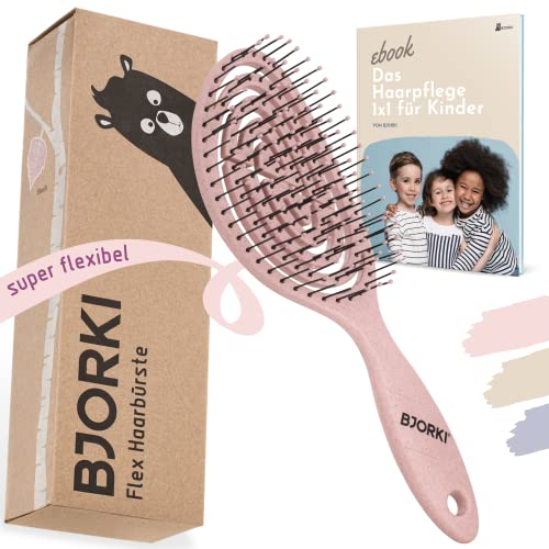 BJORKI® Kinder-Haarbürste ohne Ziepen inkl. lehrreichen Bürsten 1x1 - Profi Detangler Bürste mit flexibler Spiralfeder, Unsere Entwirrbürste für Kinder gegen Knoten und Spliss (Blush) von BJORKI