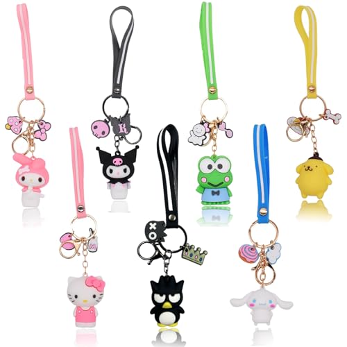 BJPERFMS 7PCS Sanrio Schlüsselanhänger, Sanrio Keychain, Hello kitty und kuromi Schlüsselanhänger, Schlüsselbund Sanrio, Anime anhänger, Keychain Cute, Geschenke für Fans von BJPERFMS