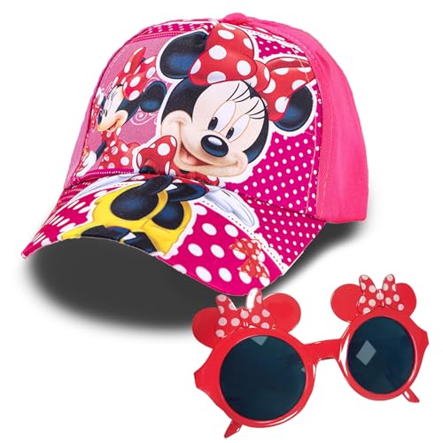 BJPERFMS Minnie Baseball Cap, Minnie Maus Sonnenbrille Kinder, Minnie Baseballkappe und Sonnenbrille Set, Minnie Sonnenschutzset für Kinder, Minnie Cap Verstellbare UV Schutz, ab 3 Jahren von BJPERFMS