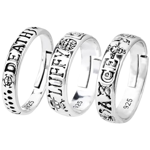 BJPERFMS One Piece Ringe, 3PCS Anime Ringe Set, One Piece Anime Schmuck, Portgas D Ace Ring, Verstellbares, One Piece Merch, Cosplay Geschenk für Anime Fans Teenager von BJPERFMS