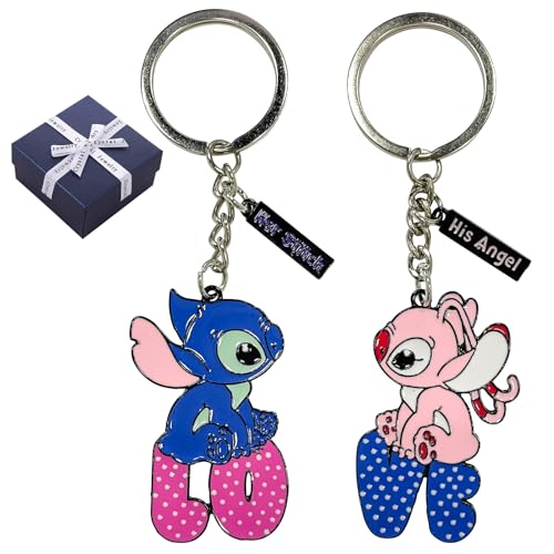 BJPERFMS Stitch Schlüsselanhänger, Stitch und Angel Schlüsselanhänger, 2PCS Lilo und Stitch Keychain, Stitch Anhänger, Stich Schlüsselbund, Keychain Cute, Geschenke für Fans von BJPERFMS