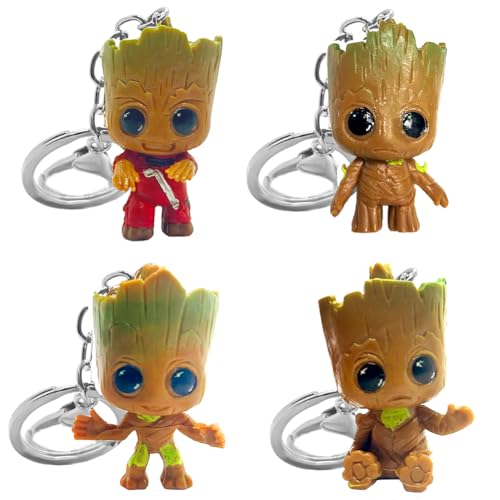 Baby Groot Schlüsselanhänger, 4 Stück Groot Keychain, Groot Figur Keyring, Groot Action-Figur aus sem Filmklassiker, Baby Groot Key Rings, Groot Kuscheltier Bestes Geschenk für Freunde und Familie von BJPERFMS