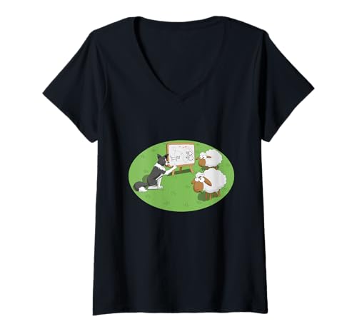 Damen Border Collie hütet Schafe T-Shirt mit V-Ausschnitt Damen Border Collie hütet Schafe T-Shirt mit V-Ausschnitt von BJS