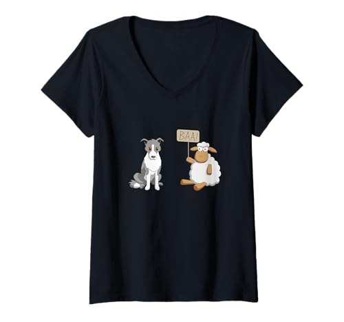 Damen Border Collie und Schaf Cartoon Humor T-Shirt mit V-Ausschnitt Damen Border Collie und Schaf Cartoon Humor T-Shirt mit V-Ausschnitt von BJS