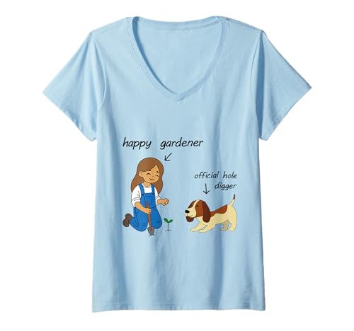 Damen Gärtner mit Hund T-Shirt mit V-Ausschnitt Damen Gärtner mit Hund T-Shirt mit V-Ausschnitt von BJS