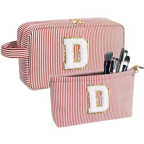 Make-up-Tasche für Damen, personalisierte Initial-Kosmetik-Make-up-Tasche für Ihre Mutter, niedliche Make-up-Tasche, adrette Reise-Kulturbeutel für Frauen, Geburtstagsgeschenk für Frauen, Pink, D von BJWG