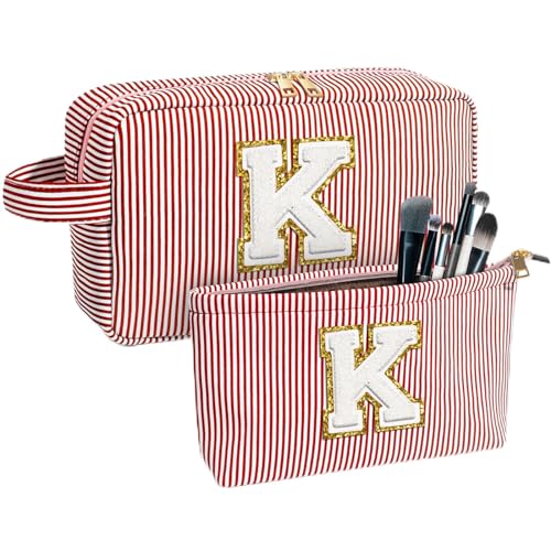 Make-up-Tasche für Damen, personalisierte Initial-Kosmetik-Make-up-Tasche für Ihre Mutter, niedliche Make-up-Tasche, adrette Reise-Kulturbeutel für Frauen, Geburtstagsgeschenk für Frauen, Pink, K von BJWG