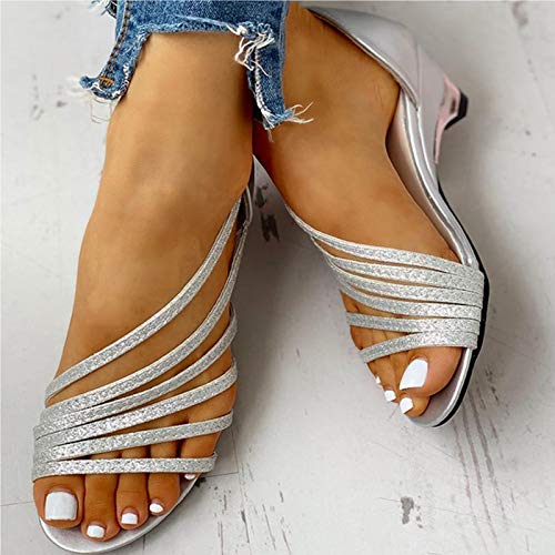 BJZP Frauen Sandalen Keilsandalen Sommerschuhe Plateau Espadrille Damen Keilabsatz Sandaletten Sommer Offene Schuhe Flatform Slingback Flip Flops Freizeit Schuhe,Silber,39 BJZP Frauen Sandalen Keilsandalen Sommerschuhe Plateau Espadrille Damen Keilabsatz Sandaletten Sommer Offene Schuhe Flatform Slingback Flip Flops Freizeit Schuhe,Silber,39 von BJZP