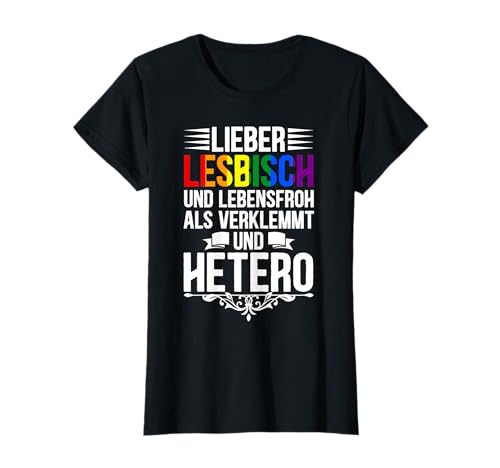 Lieber Lesbisch Und Lebensfroh Lesbisch LGBTQ Pride Damen T-Shirt von BK LGBT Shirts Gay Lesbisch Queer Pride Geschenke