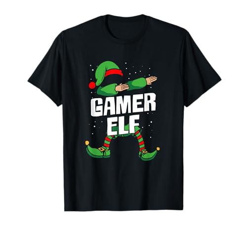 BK Weihnachten Shirts Frau Männer Kinder Geschenk Gamer Elf Elfenfamilie Kostüm Weihnachten Zocker Unisex T-Shirt Schwarz Klein Crew-Ausschnitt Kurzarm von BK Weihnachten Shirts Frau Männer Kinder Geschenk