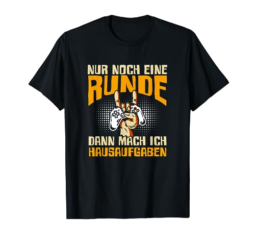 Nur Noch Eine Runde Dann Hausaufgaben Gamer Zocker Jungen T-Shirt von BK Zocker Shirts Gaming Videospiel Gamer Geschenke