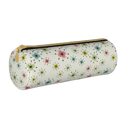 BKDODKS Atomic Stars Retro Muster Druck Erwachsene Leder Federmäppchen Tasche Herren Damen Federmäppchen mit Reißverschluss Leicht von BKDODKS