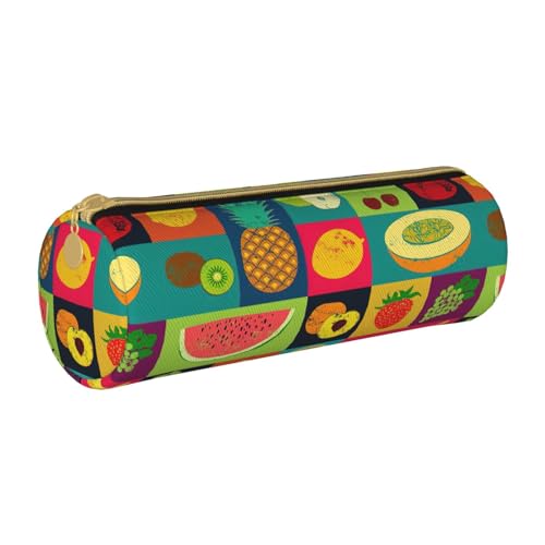 BKDODKS Federmäppchen aus Leder im Kunststil, mit Obstdruck, für Erwachsene, für Herren und Damen, mit Reißverschluss, leicht von BKDODKS