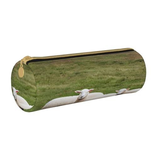 BKDODKS Federmäppchen aus Leder mit Lämmer- und Schaf-Aufdruck, für Erwachsene, für Herren und Damen, mit Reißverschluss, leicht von BKDODKS