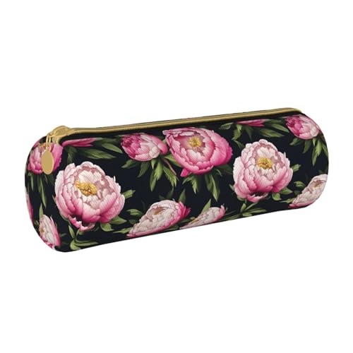 BKDODKS Federmäppchen aus Leder mit Pfingstrosenblüten-Aufdruck, für Erwachsene, für Herren und Damen, mit Reißverschluss, leicht von BKDODKS