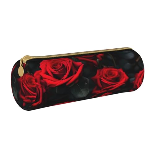 BKDODKS Federmäppchen aus Leder mit Rosenblüten-Aufdruck, für Herren und Damen, mit Reißverschluss, leicht von BKDODKS