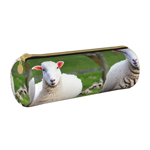 BKDODKS Federmäppchen aus Leder mit Schaf- und Lämmer-Aufdruck, für Erwachsene, für Herren und Damen, mit Reißverschluss, leicht von BKDODKS